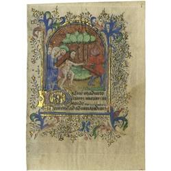1350 Illuminated Manuscript Leaf with Painting [I]Horae B.M.V