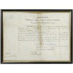 James Madison Document Signed "James Madison." James Madison Document Signed