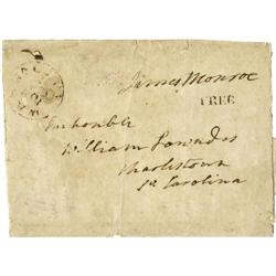 James Monroe Free Franked Envelope Signed.  James Monroe Free Franked Envelope Signed 