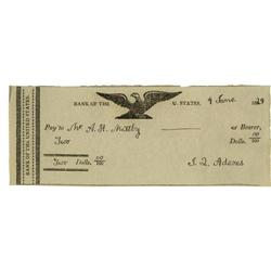 Superb John Quincy Adams Signed Check Superb John Quincy Adams Signed Check