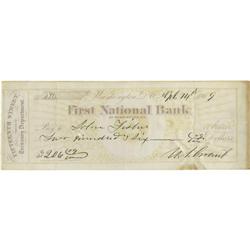 Ulysses S. Grant Check Signed: "U.S. Grant."  Ulysses S. Grant Check Signed 