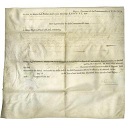 Patrick Henry Land Grant Document Signed Patrick Henry Land Grant Document Signed