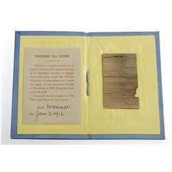 Independence Hall Souvenir- Piece of the floor Independence Hall Souvenir- Piece Of The Beam That Su