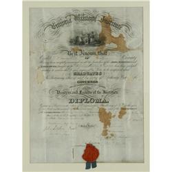 Virginia Military Institute Diploma 1864 Virginia Military Institute Diploma of a New Market Cadet