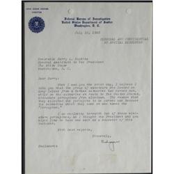 J Edgar Hoover Letter to FDR TLS 1942 Great War-dated J. Edgar Hoover Letter to FDR Advisor Hopkins