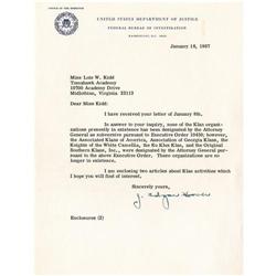 J. Edgar Hoover Typed Letter Signed Re: KKK J. Edgar Hoover Typed Letter Signed Regarding the Ku Klu