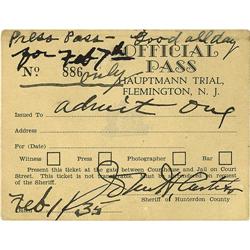 Official Pass to the Lindbergh Kidnapping Trial Lindbergh Kidnapping Trial Official Press Pass