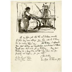 Artist James McBey Sketch and Note  Artist James McBey Original Sketch and Note