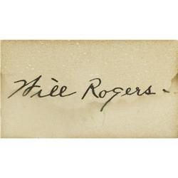 Will Rogers signature on small card. Will Rogers signature on small card, [I]"Will Rogers."