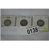 Image 2 : 3 CANADIAN KING GEORGE V 25c 1929-1931 .800 SILVER