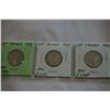 Image 2 : 3 CANADIAN WAR TIME 25c COINS 1939, 1943, 1946 .800 SILVER