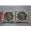 Image 2 : 2 CANADIAN SILVER DOLLARS 1958 BC CENTENNIAL 1967 CANADA CENTENNIAL .800 SILVER
