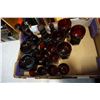 Image 2 : LOT OF RUBY GLASS GOBLETS, GLASSES, CANDLE STICKS, DECANTER, AND BOWLS