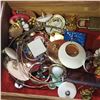 Image 2 : WOODEN JEWELLERY BOX W/ BRASS INLAY AND VINTAGE JEWELLERY