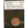 Image 2 : Switzerland Half Franc 1952 .835 Fine Silver