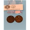 Image 1 : Lot of 2 Ships Colonies and Commerce Token 1835 Half Penny Coin