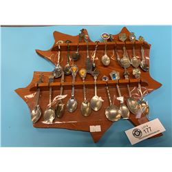 Display Rack and Souvenir Spoons.