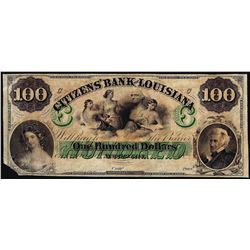 1800's $100 Citizens Bank of Louisiana New Orleans, LA Obsolete Banknote