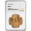 Image 1 : 1910 $20 St. Gaudens Double Eagle Gold Coin NGC MS63