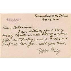 ZANE GREY HANDWRITTEN SIGNED NOTE