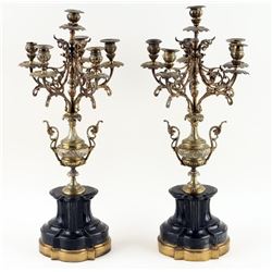 PAIR LOUIS XVI STYLE BRASS SIX LIGHT CANDELABRA