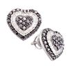 Image 1 : Round Black Color Enhanced Diamond Heart Cluster Screwback Earrings 1-1/2 Cttw 14kt White Gold