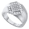 Image 1 : Mens Diamond Diagonal Square Cluster Ring 1/2 Cttw 10kt White Gold