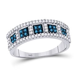 Round Blue Color Enhanced Diamond Band Ring 1/2 Cttw 10kt White Gold