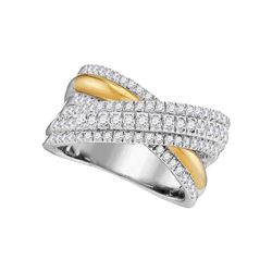 Diamond Crossover Fashion Band Ring 1.00 Cttw 14kt Two-tone White Yellow Gold