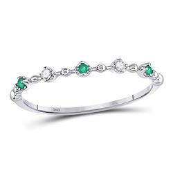 Round Emerald Slender Stackable Band Ring 1/12 Cttw 10kt White Gold