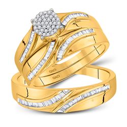 His & Hers Diamond Cluster Matching Bridal Wedding Ring Band Set 3/8 Cttw 10kt Yellow Gold