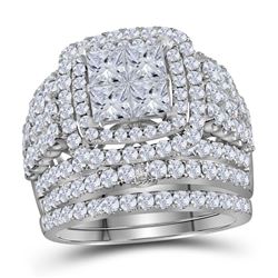 Diamond Bridal Wedding Engagement Ring Band Set 3-3/4 Cttw 14kt White Gold