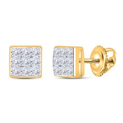 Diamond Square Cluster Stud Earrings 1/4 Cttw 14kt Yellow Gold