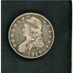 1819 Capped Bust 50C 9 over 8. Small 9 RAW F15 O-101