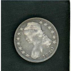 1820 Capped Bust 50C Curl base 2 Sm dt RAW VF25 O-103a