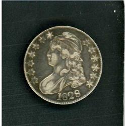 1828 Capped Bust 50C Curl base no knob 2 RAW VF20 O-102