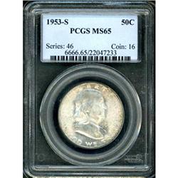 1953-S Franklin Half Dollar PCGS MS65