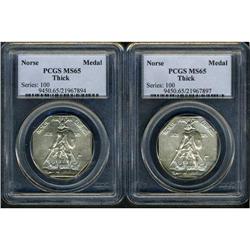 Lot of 2 1925 Norse Amer Medals Thick Silver PCGS MS65