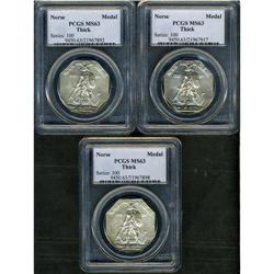 Lot of 3 1925 Norse Amer Medals Thick Silver PCGS MS63