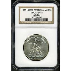 1925 Norse American Medal. Thick silver. NGC MS66