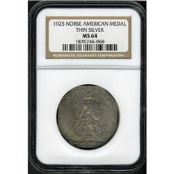 1925 Norse American Medal. Thin silver. NGC MS64