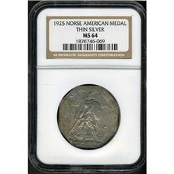 1925 Norse American Medal. Thin silver. NGC MS64