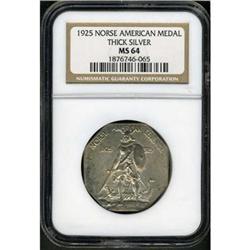 1925 Norse American Medal. Thick silver. NGC MS64