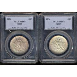 1934 Texas 50C PCGS MS64 & MS65