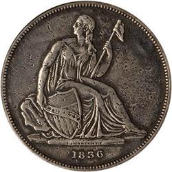 1836 Gobrecht Dollar. Designer's name on base PCI EF40.