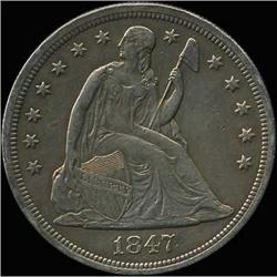 1847 Liberty Seated Dollar RAW
