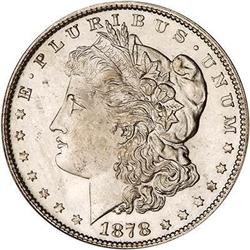1878 Morgan Dollar. Strongly dou tail feath PCGS MS65