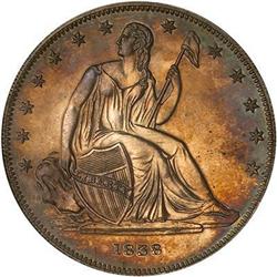 1838 Pattern Dollar. Silver, reeded edge J-84 NGC PF64