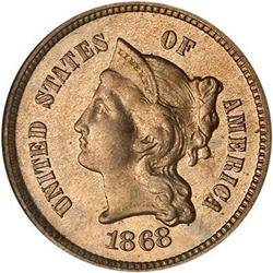 1868 Pattern 3CN plain edge J-618 NGC PF64