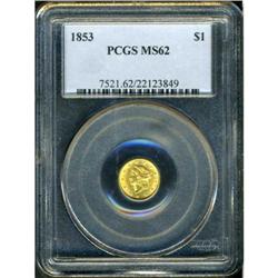 1853 $1 Gold Liberty PCGS MS62
